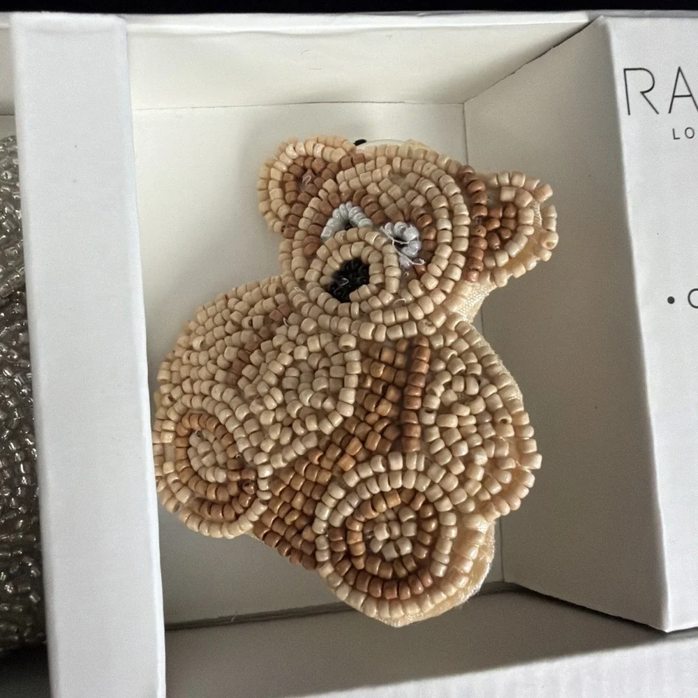Rachel Zoe Silver Beaded Bear Clutch Shoulder Strap Card Case Bag Charm